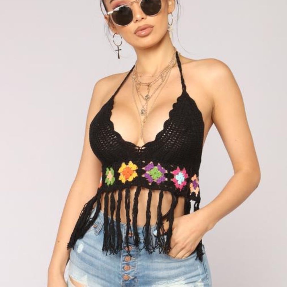 FASHION Nova Woman Sun Worshiper Fringe Top - Black Size S/M